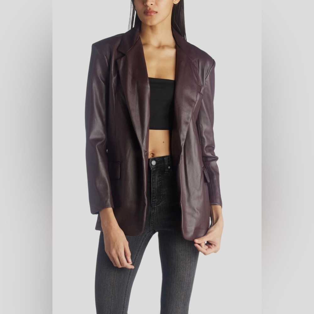 NEW Blank NYC Plum Bare Essentials Blazer Faux Leather Size Medium